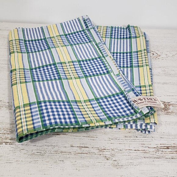 Waverly Green & Yellow Plaid Curtain Valances  ( Pair )   Country  Cottagecore - Picture 1 of 7